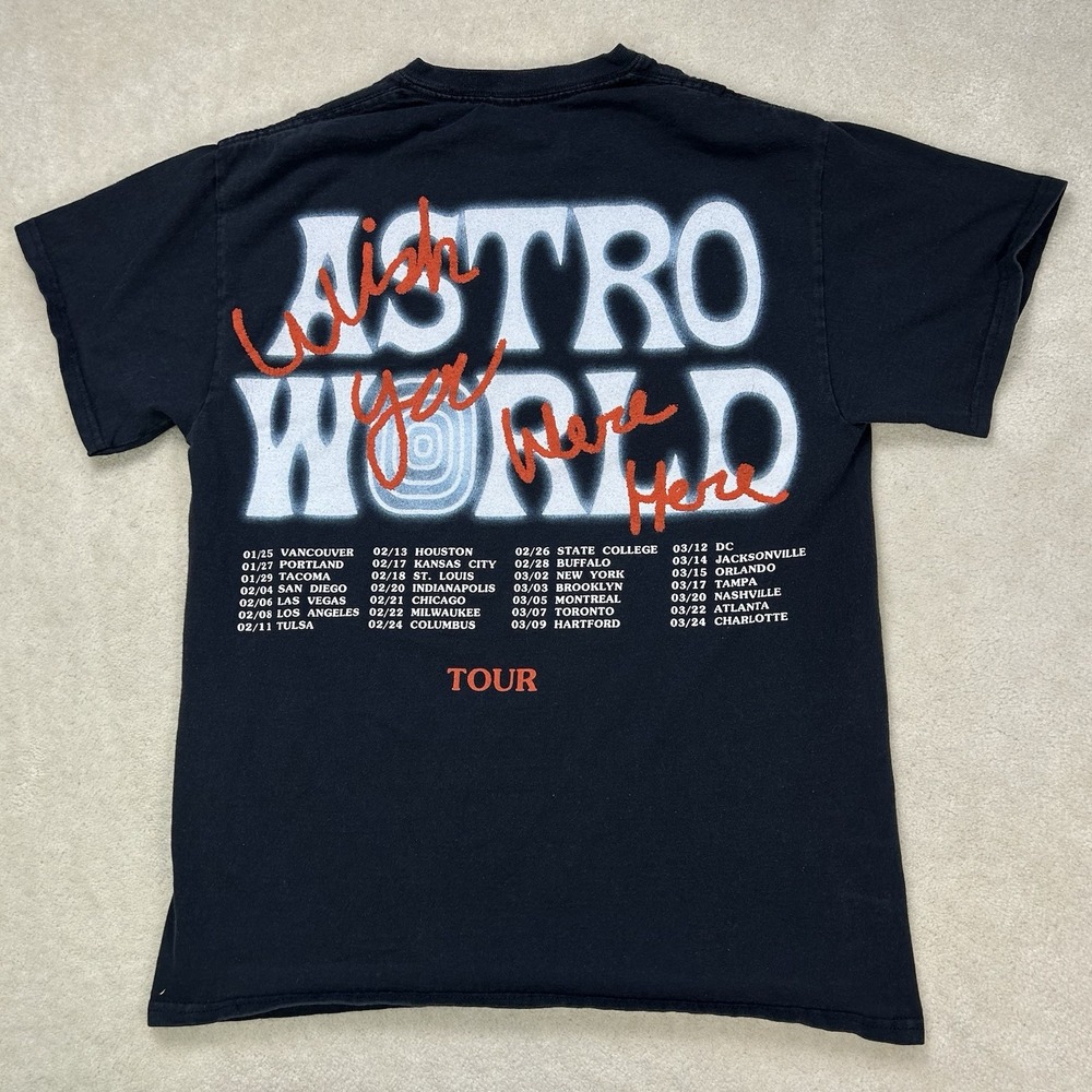 Astroworld Travis Scott Wish You Were Here Black T-Shirt Adult Small Cactus Jack